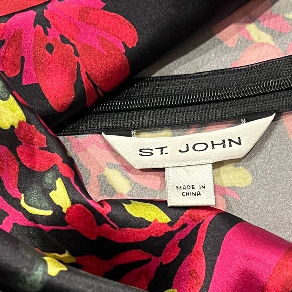 St John Floral Silk Cowl Neck Sleeveless Top, Black Magenta Green, 8/10 - Picture 3 of 8